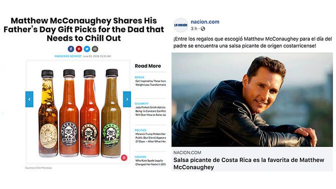 Revista People publica lista de regalos para día del padre donde Mathew Mcconaughey dice que el vieja e patio de Monoloco es su chile favorito